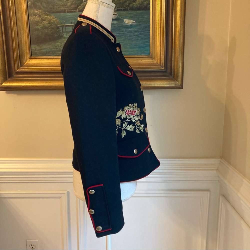 ZARA Black Embroidered Floral Bird Asian Print Military Jacket - Picture 4 of 16